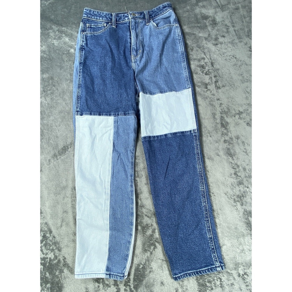 Hollister Jeans Women 25x24 Blue Mom Patchwork Colorblock Indie Straight Retro